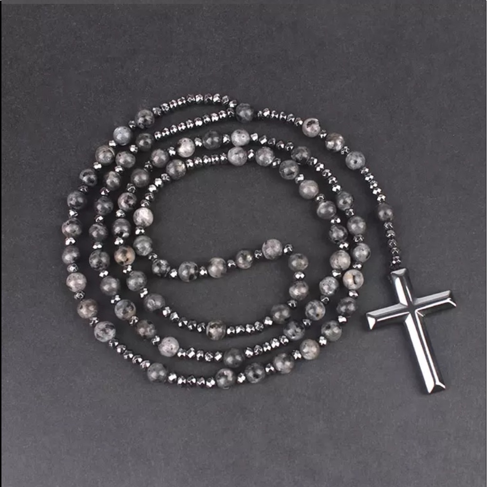 Specrtolite beaded mens necklace